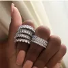 Vecalon Eternity Promise Ring 925 sterling silver 3 Rows Pave Diamond Cz déclaration Bagues de mariage pour femmes Hommes Fine Jewelry
