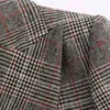 Vintage Woman Gray Plaid Patchwork Blazer Coat Spring Fashion Office Ladies Basic Booton Jackor Kvinnliga Eleganta Coats 210515