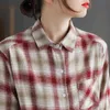 Johnature Women Plaid Vintage Koszule i Topy Casual Luźne Bawełniane Bluzki Wiosna Koreański Styl Kobieta Odzieżowa Miękka Koszula 210521