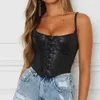 Jocoo Jolee Women Summer Elegant Sexy Deep V-Neck Sleeveless Camis Solid Punk Leather Club Button Streetwear Tank Tops Corset 210619