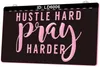 LD6006 Hustle Hard Pray Harder Gravure 3D Signe lumineux LED Vente en gros au détail