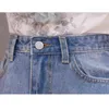 Sommer Faldas für Frauen Denim Jeans Hohe Taille Midi Rock Löcher Chic Floral Plus Größe S-3XL B03224B 210421
