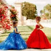 Royal Blue Lace Flower Girl Kleider für Hochzeit 3D Appliked Ballkleid Kleinkind Festzugskleider Tüll bodenlange erste Kommunionkleid