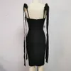 Free Summer Women's Black Bandage Dress Sexy Halter Lace Sleeveless Bodycon Split Club Night Party Vestidos 210524