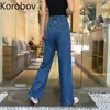 Korobov Summer New Arrival Women Denim Pants Streetwear High Waist Wide Leg Pants Korean Preppy Style Jeans 210430