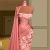 Blush rosa um ombro vestidos de longa noite vestidos robe de soiree couture 3d flores celebridade vestidos de baile Dubai festa vestidos