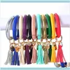 Bangle Bracelets Jewelry Fashion Pu Leather Bracelet Keychain Tassel Pendant Sports Wallet Keyring For Women Jewelry Key Chains Ch9504038