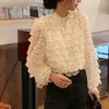 Nomikuma Sweet Stand Neck Women Shirt Korean Layered Ruffle Patchwork Blouse Tops Spring Long Sleeve Pullover Blusas 6E099 210427