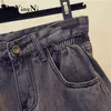 Alto Cintura Denim Shorts Mulher Vintage Moda Oversized Mamãe Calças de Jeans Verão Verão Preto Curto Feminino 210506