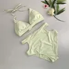 Arrivo Ritaglio Nuoto per le donne Bikini sexy Set Costumi da bagno Plus Size Costume da bagno Vita alta Costumi da bagno neri 210520