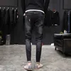 Ny Casual European American Style Jeans Luxury Denim Trousers Slim Rak Djup Blå Slim Fit Straight High Stretch Feet Skin X0621