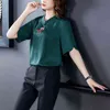 Koreańskie jedwabne bluzki damskie satynowe koszula hafty bluzki plus rozmiar kobieta kwiatowy bluzka top blusas femininas elegante 210427