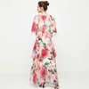 Sommar Mode Kvinnors 2 styck Kläder Set Runway Designers Floral Chiffon Shirt och Long Kjol Suit Outfits 210601