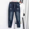 5xl hög midja jean vintage plus storlek femme harem byxor lös pojkvän denim streetwear byxor z31 210629