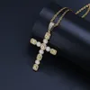 Nowy Moda Urok Iced Out Bling Cross Wisiorek Naszyjnik z Łańcucha Tenis Męskie Złoto Silver Color CZ Łańcuchy Biżuteria Hip Hop