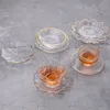 Japanese Style Glass Tea Cup Saucer Mat Pad with Glod Rim for Kung Fu Tea Coffee Coaster Jewelry Storage Trinket Dish