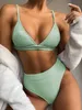 Tvådelade kostymer bikini vadderad push up sommar solid sexig baddräkt sport kvinna plus storlek simning kostym för kvinnor baddräkt hög midja bikinis set