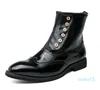 Moda homens tornozelo botas de couro genuíno zip fivela dupla fivelas vestido sapatos brogue marrom preto mens boot