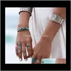 Bohemian Knuckle 9 Pcs Set Antique Silver Alloy Turquoise Arrow For Girlsladies I9Rb5 Band Rings Ixs9S