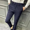 28-42 Plus Size Business Sukienka Spodnie Mężczyźni Paski Office Office Formalne Spodnie Slim Wedding Casual Spodnie Streetwear 210527