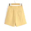 Женщины шикарные карманы прямые шорты мода высокая талия молния женские короткие брюки желтый офисный носить дамы 210430