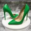 Buty Wmen Green Matte Leather Sexy Night Club Party Wedding Buty Damskie Cienkie Wysokie obcasy Slip On Sfeped Toe 12 CM Sukienka Stiletto