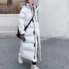 Cappotto lungo Giacca da donna inverno inverno coreano oversize di spessore caldo con cappuccio con cappuccio nero giacche in cotone bianco 211013