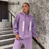 Glamaker Casual Lila Lose Fleece Trainingsanzüge Hosenanzug Frauen Oversize Sweatshirt Hoodies Elastische Hohe Taille Harem Hose Winter 211105