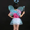 スカート4本の女の子LED二重層蝶翼セット不規則なティアードメッシュチュチュスカートフェアリーワンドヘッドバンドプリンセスパーティーコスチューム2-8t