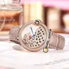 Fashion Ladies Watches 36mm Conch 3D Leopard Dial Swiss Quartz Womens Watch Sapphire Rose Gold Steel Diamond Bezel Leather Strap Hello_Watch HWCR