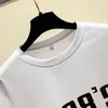 Wwenn letter cópia camiseta mulheres manga curta o pescoço solto tshirt verão moda tee femme tops cinza branco 210507