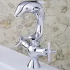 Badrum Sink kranar Dolphin Style Wash Basin kran mixer kran, toalett mässing förkromad, koppar singel hål