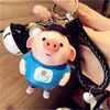 Cute Cartoon 3D Pig Keychain Kawaii Animal Bag Pendant Boy Girl Men Women Friends PVC Hand Rope Bell Key Chain Gift Accessories G1019