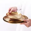 Europejskie styl obiadowe talerze złota jadalnia płyta serwująca dania okrągłe talerz talerz taca zachodnia stek runda taca płyty kuchenne LX3781
