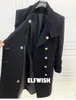 Women's Wool & Blends 2021FW Black Cashmere Trench Coat Gold Metal Buttons Double Breasted Funnel High Collar Long Sleeves Coats Quality Top