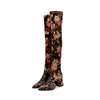 Boots QGK Knee-High Print 2024 High Women's Heel Casual Winter Round rowe-heipper Fashion Cool Knight 35709 35102 73288