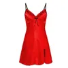 Женская ночная рубашка красное белье сексуальная ночная жеглазная атласная ночь носить спящие ночное платье спящие одежды Смотреть сквозь смайвары плюс размер 210831