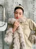 冬の暖かいキツネの毛皮のジャケット女性Khaki襟ファジィ特大の韓国のコートファッションオーバーコート210427
