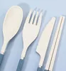 Wheat Straw Folding Cutlery Sets Kids Knife Fork Spoon Chopsticks Portable Dinnerware Kits Flatware Set for Travelling Camping