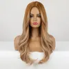 Long Wavy Women Wigs Middle Part Ombre Yellow Brown Highlight Blonde Ash Synthetic Cosplay Party Hair Wig Heat Resistant Fibrefactory direct