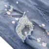 Men Jeans Distressed Snow Wash Paint Dot Design Pencil Pants Mens New Fashion Slim Jean Knee Holes Denim Trousers Kot Pantolon X0621