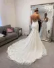 2022 Amazing Mermaid Wedding Dresses Spaghetti Applique Straps Lace Open Back U Style Pearls Bridal Dress Plus Size Women Party