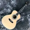 Custom Factory Made Grand Acoustic Classic Guitar 40 Inch OM Body Solid Spruce Top Ebony Fingerboard Real Abalone Binding