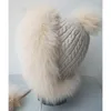 Berets Thick Winter Warm Women Bomber's Real Fur Hat With Pom Casual Knitted Genuine Raccoon Hats Female Caps Earflap Delm22