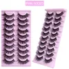 Extensions de faux cils en vison croisés épais et bouclés, doux et vifs, faits à la main, réutilisables, 10 paires, faux cils 3D, accessoire de maquillage pour les yeux, plateau à cils rose