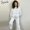 Syiwidii ​​Sportswear 여성의 겨울 트랙 슈트 가을 2 피스 세트 스웨트 팬츠 스웨트 복장 화이트 풀오버 바지 정장 210929