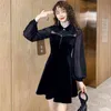 Robe d'automne de printemps pour femmes coréenne dentelle lanterne manches noir longue courte base féminine es QX871 210507