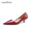 SOPHITINA Woman Yellow Mature Sexy Style Pumps Woman Shallow V- Shape Genuine Leather Med Thin Heel Dress Shoes PO992 210513