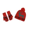 Christmas Red Happy Women Scarf Hat & Gloves Set With Classical Christmassy Deer Snow Flowers Pattern Pom-pom Beanie