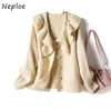 Ruffled Collar Sweaters Autumn Single Breasted Long Sleeve Cardigans Femme Loose Korean Knitted Coats 1F256 210422